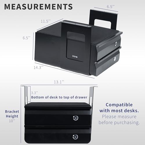 VIVO Black 12 x 14 inch Under Desk Double Stacked Drawers, DESK-AC03L-2B - Image 3
