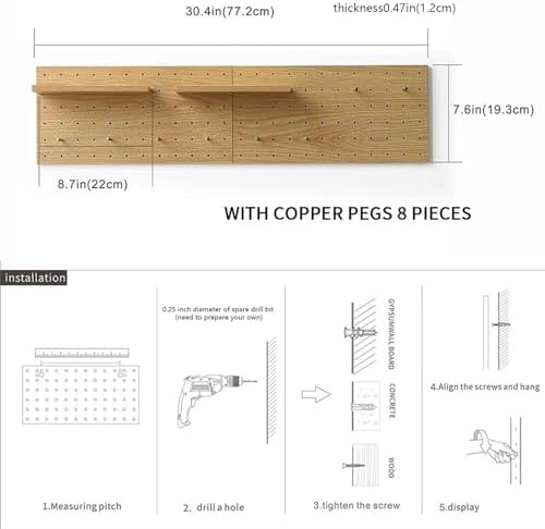 Wooden Pegboard Modular Display Organization Storage Wall Decor Hooks Shelf (Color:Oak) - Image 2