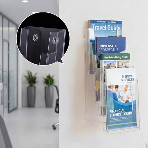 4 Pcs 5 Tier Acrylic Brochure Display, 4 Inch Wide, Wall or Desk - Image 4