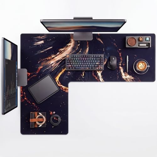 Relaxweex L Shaped Desk Mat for 90° Corner Desks, 53.1" x 39.4" Large Black Waterproof Mouse Pad with 18.9" Wide Arms, Non-Slip Rubber Desk Protector for Office, Computer and Gaming by Relaxweex