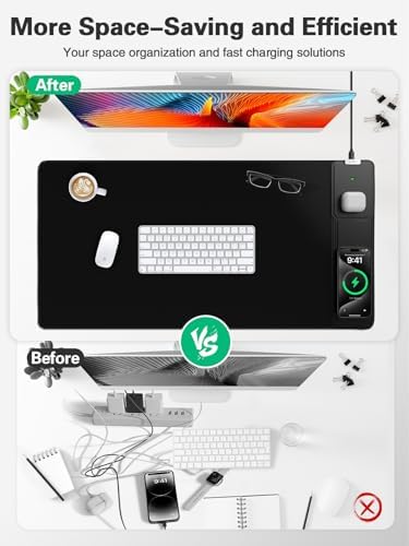 Mouse Pad, Office Desk Mat, Large Gaming Mousepad with Superior Micro-Weave Cloth, XXL Desk Pad with Stitched Edges, Non-Slip Writing Pad for Gamer, Laptop, Work & Home (Black Charging On The Right) - Image 4