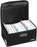JUNDUN Index Card Holder with Lock,Collapsible Fireproof Index Card Box fits 1200 5x8-Inch Flash Cards - Business, Recipe, or Note Card Storage Boxes - Black by JUNDUN