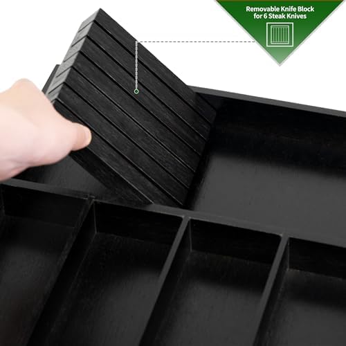 VaeFae Bamboo Silverware Drawer Organizer, 5 Slots, Black - Image 2
