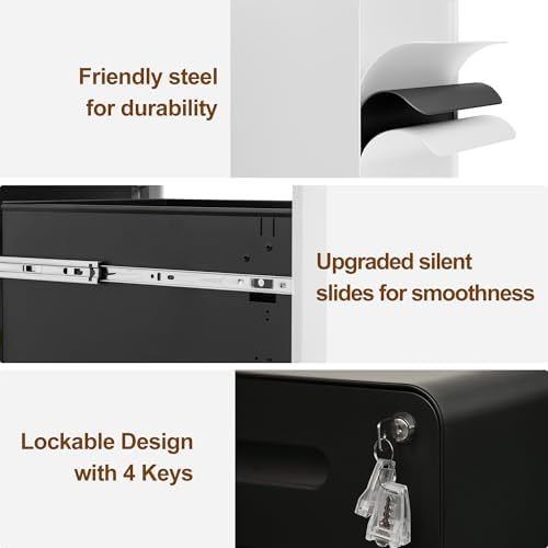 2 Drawer Mobile File Cabinet with Lock, 4 Keys and 25 Letter File Folders - Image 5