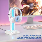 KDD RGB Headset Stand with 9 Light Modes - Controller Holder for Desk - Rotatable Headphone Stand & Detachable Controller Hook for PC Earphone Accessories(White) - Image 3