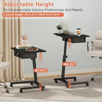 Rolling Adjustable Height Computer Desk With Drawers, Small Mobile Laptop Desk Cart On Wheels For Small Spaces Home Office, Portable Sitting Laptop Table For Bed Couch Load Up To 60LBS, Sturdy, Black - Image 5