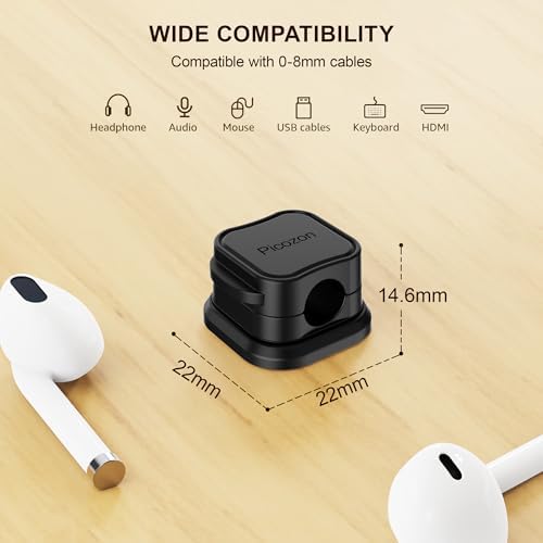 36 Pack Magnetic Cable Clip Organizer Cord Holder, Picozon Adhesive Cable Management, Wire Phone USB Charger Cable Holder, Keeper Organizer for Office Home Desktop Table - Black - Image 7