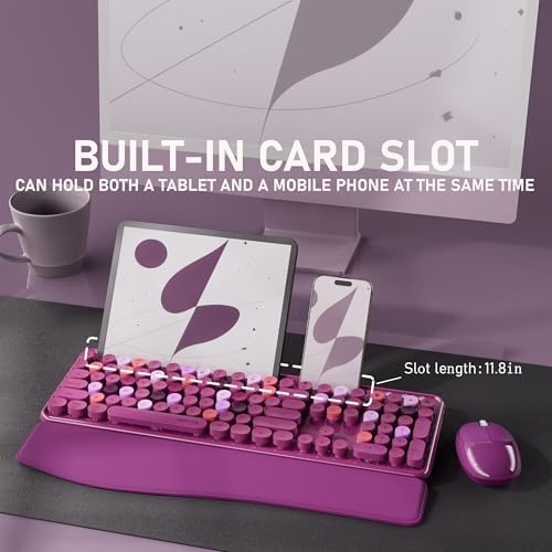 UBOTIE Wireless Keyboard and Mouse Combo, Phone Holder (Rosy-Road) - Image 2