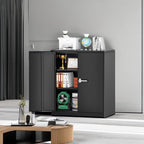 INTERGREAT Steel Storage Cabinet with Lock, Lockable Metal Storage Cabinets with 2 Adjustable Shelves, Black Counter Height Garage Cabinet - Image 2