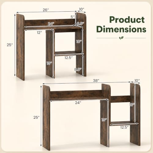 GIANTEX Extendable Desktop Bookshelf, Dorm Desk Hutch (Rustic Brown) - Image 3