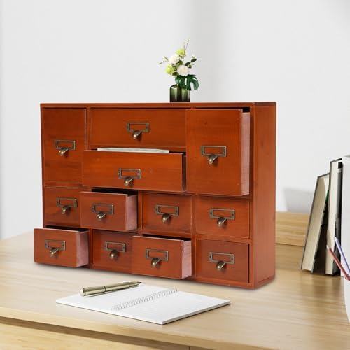 Wooden Desktop Drawer Organizer With 12 Drawers, Desk Storage Cabinet For Office Supplies, Crafts And Accessories, Space Saving Tabletop Organizer For Home Office, Natural Wood Finish, 20.08 Inch - Image 7