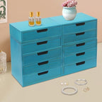 4-Piece Wood Drawer Cabinet Set, Desktop Storage Organizers, 10-Drawer Tabletop Storage Organizer, Desktop Wood Stackable Drawer Cabinet for Home Office Dormitory(Blue) - Image 2