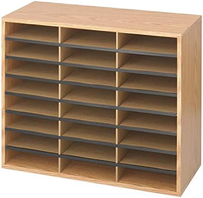 Safco Literature Organizer, 24 Compartments, Office and Classroom Mailbox with Adjustable Shelves, Wood Paper and Mail Sorter, Medium Oak by SafcoProducts