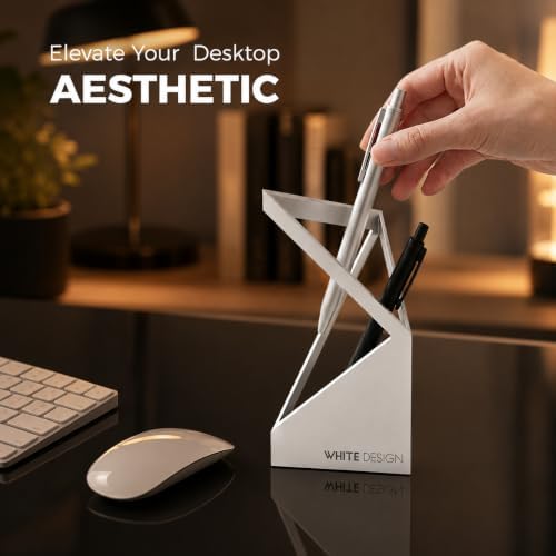 Office Desk Metal Pen Holder with Gift Box, Modern Architectural Design, Anti-Scratch Base, Workstation Organizer & Decor - Image 3