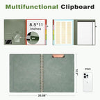 Clipboard with Storage for Men Women, Leather Padfolio Portfolio Organizer 5 Folders with 10 Pockets, Spiral Clipboard Folio with Notepad for Letter Size, Elastic Closure and Pen Loop Sage Green - Image 2