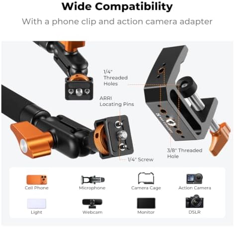 K&F CONCEPT 22" Magic Arm with Desk C-Clamp, Overhead Desk Camera Mount - Image 3