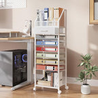 SWTYMIKI 9-Tier Rolling File Cart - Paper Organizer with Drawer and Trays, Wood Desk Office Organizer, Office Organization and Binder Storage for Workspace, Home, School, White - Image 2