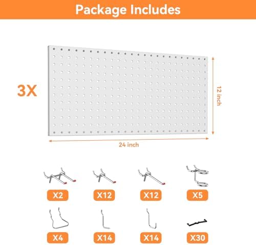 WALMANN 96 PCS Pegboard Kit with Hooks, 36x24 in Wall Tools Pegboard - Image 4