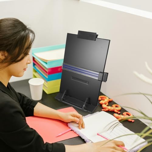 NUOBESTY Adjustable Reading Stand and Document Holder Desktop Bookstand with Clip for Typing and Office Use, Black Plastic Paper Holder for Books and Recipes, Foldable Copy Stand - Image 3