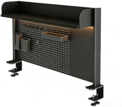 23.6 Inch Clip-on Desktop Organizer Bookshelf with Pegboard, Desk Shelf Organizer, Multipurpose Computer Desk Desktop Bookshelf, Desk Extender Pegboard Clamp, Desktop Display (Black) by Unknown