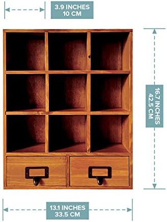 Primo Supply 2-Way Wood Cabinet Cubbies - Rustic Home Decor - Floating Shelves for Storage - Farmhouse Desk Shelf with Drawers - Cube Shelf Display - Vintage Bedroom Decor - Image 2