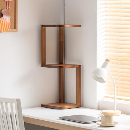 Corner Shelf Stand Desk Organizer,26.8" H Rubberwood Brown Rack for Small Spaces, Bedroom,Home Office,Kitchen,Bathroom (Walnut, 3 Tier) - Image 5