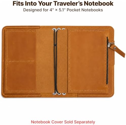 Leather Insert for Pocket Size Notebook (4" x 5.1") – Handmade Notebook Organizer with Card Slots & Zipper Pocket, Refillable Journal Insert, Travel Notebook Insert, Planner Insert, Warm Brown - Image 5