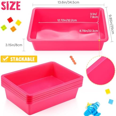 Sintuff 24 Pcs Classroom Paper Tray, Stackable Letter Size Bin, Pink - Image 3