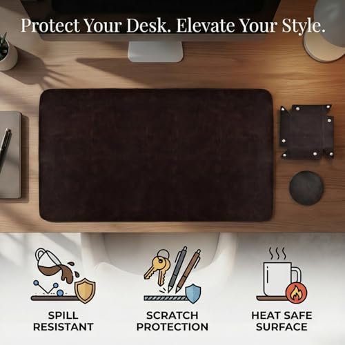 LL LEATHER LOVERS Leather Desk Mat, 19" x 30" Dark Brown, Desk Mouse Pads on Top of Desks, Non Slip Top Grain Leather Desk Blotter, Laptop Desk Mat, Desk Writing Pad for Office and Home - Image 3