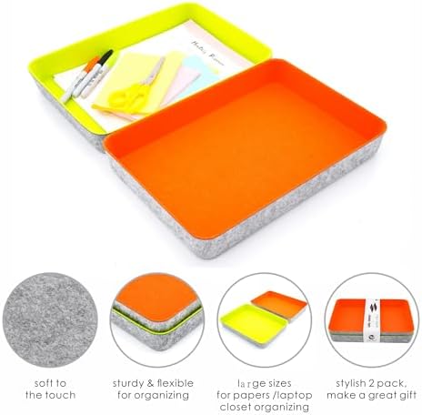 Welaxy 2-piece Office desk drawer organizer tray letter-size documents A4 paper book file Folder Holder storage bins (Orange + Green) - Image 5