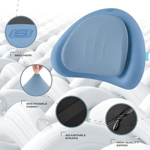 Skechers Lumbar Pillow Premium Memory Foam, Double-Layer-Office Chair Cushion for Tailbone Pain Relief,Butt Pillow for Office Chair,Car seat Cushion,Long Sitting Office Workers,and Car Drivers,Blue - Image 3