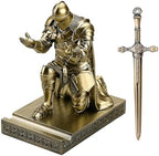 Medieval Armored Knight Pen Holder Figurine Paperweight Phone Stand Bronze - Image 2