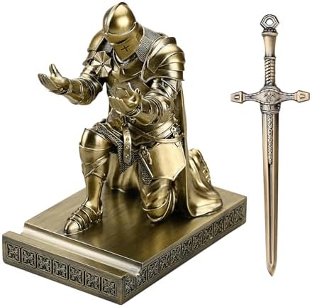 Medieval Armored Knight Pen Holder Figurine Paperweight Phone Stand Bronze - Image 2
