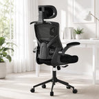 Office Chair for Long Hours & Lower Back Pain Relief – 4" Thick Molded Foam Cushion, Padded Lumbar Support and Flip-up Armrests, Ideal for Office or Study (Modern, Black-HR) by QLTPLUS