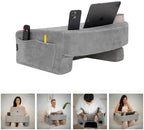 Reading Pillow for Gaming – Extra Large Lap Desk & Arm Rest with Cup & Phone Holder, Adjustable Heights, Laptop Support, Large Pockets – Comfortable for Work, Gaming & Crocheting (Furry Grey) - Image 6