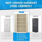 Superday 72" Lockable Steel Storage Cabinet, Locking Metal Storage Cabinets, Tall Putty Cabinet with 2 Doors and 4 Adjustable Shelves for Garage, Home Office, Classroom, Pantry, File, Easy Assemble - Image 3