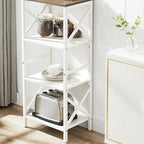 MNEETRUNG Small Bookshelf,4 Tier Industrial Bookcase with Metal Frame and Backboard,Narrow White Book Shelf,Book case for Small Spaces,Living Room,Bedroom and Home Office - Image 6