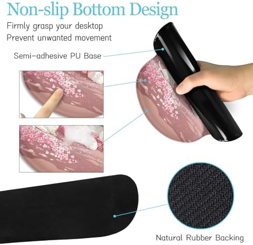 LIMKRIAN Anime Cat Mouse Pad with Wrist Rest, Pink Desk Mat Set for Women - Image 4