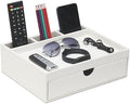 Leather Desk Organizer With Drawers, Home Cosmetics & Phone Remote Organizer, Drawer Plus Divider & Tray (white) by SYRWDXTX