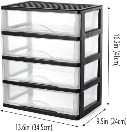 BYCY Medium 4 Drawer Clear Stacking Desktop Organizer for Office Supplies,Stackable Storage Drawers Plastic Storage Bins For Kitchen Cabinets, Pantry, Home Organization (Black, Medium 4Drawer) - Image 3