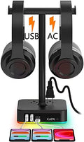 KAFRI RGB Dual Headphone Stand with USB C Charger Desk Gaming Double Headset Holder Hanger Rack with 3 USB Charging Port and 2 Outlet - Suitable for Gamer Desktop Table Game Earphone Accessories Gift by Unknown