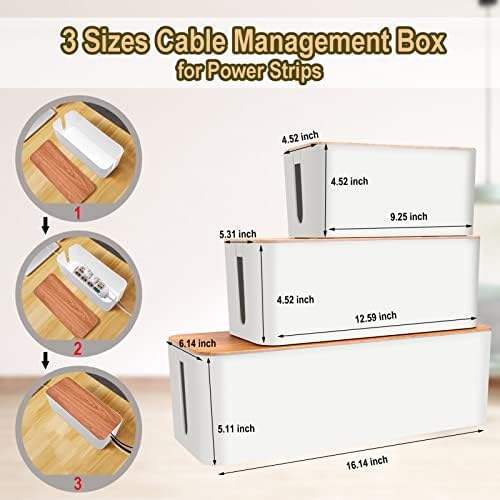 128PCS Cable Management Box 3Pack Cable Management Kit for Power Strip to Hide Wires,Cord Hider Boxes,Cord Box Safe ABS Material Wire Organizer of Cable Clips Sleeve for Home & Office, White - Image 2