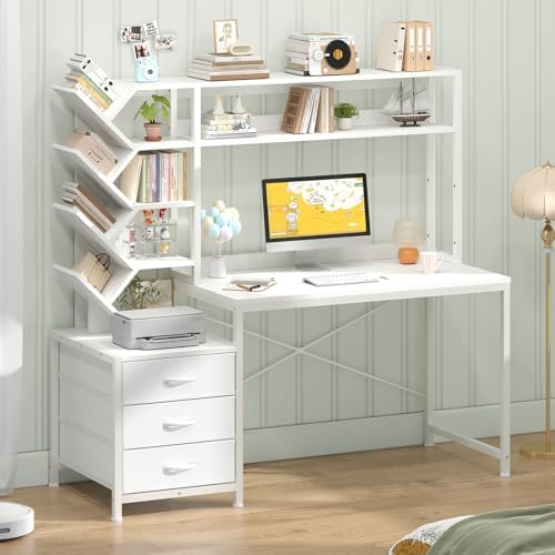 YOMILUVE 52" Computer Desk with Bookshelf, 3 Drawers ＆ Hutch for Bedroom - Image 3