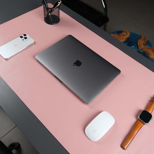 Jersey Genuine Calfskin Leather Desk Pad, Office Desk Mat with Non-Slip Bottom, Smooth Surface for Mouse & Keyboard, Desk Protector (36x19 inches) (Pink) by TORONATA