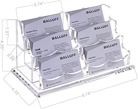 HeZone Business Cards Holder Display for Desk, Clear Acrylic Multiple 3 Tier 6 Slot Business Card Stand, Holds 300 Cards-1 Pack (6 Slots-H) - Image 3