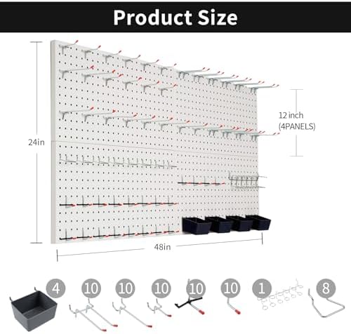 FRAYSCENT Peg Board for Wall 48x24 inch with 63 Pcs Hooks Accessories, Garage Storage Pegboard Wall Organizer, Metal Pegboard Panels with Hooks, Modular Mounted Control Peg Board Tool Organization - Image 2