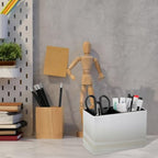 PU Leather Multi-Compartment Pen Holder Desktop Organizer Pencil Cup Storage Caddy for Office Home Supplies Closeup of Rippled Silk Fabric Copy Space - Image 6