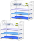 Marbrasse 2 Pack 4 Tier Paper Organizer Letter Tray - Mesh Desk File Organizer with Handle, Paper Sorter Organizer for Letter/A4 Office File Folder Holder (White, 12.6" x 9.1" x 10.7") by Marbrasse
