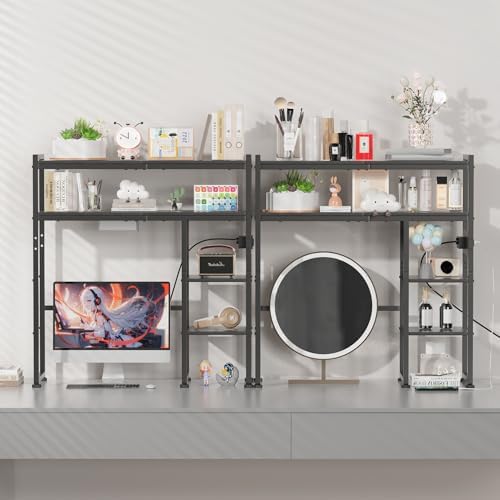 Aetheris Desktop Organizer Shelf, 30" Wooden Office Storage Rack with Outlets, Display Shelf Rack with Light Strip, 5 Tier Desktop Display Rac, Desk Shelf, Desk Hutch for Computer Monitor (Black) - Image 5