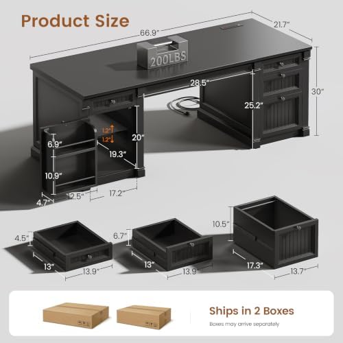 SEDETA 67" Office Executive Desk with 4 Drawers, Storage Cabinet & Outlet - Image 2
